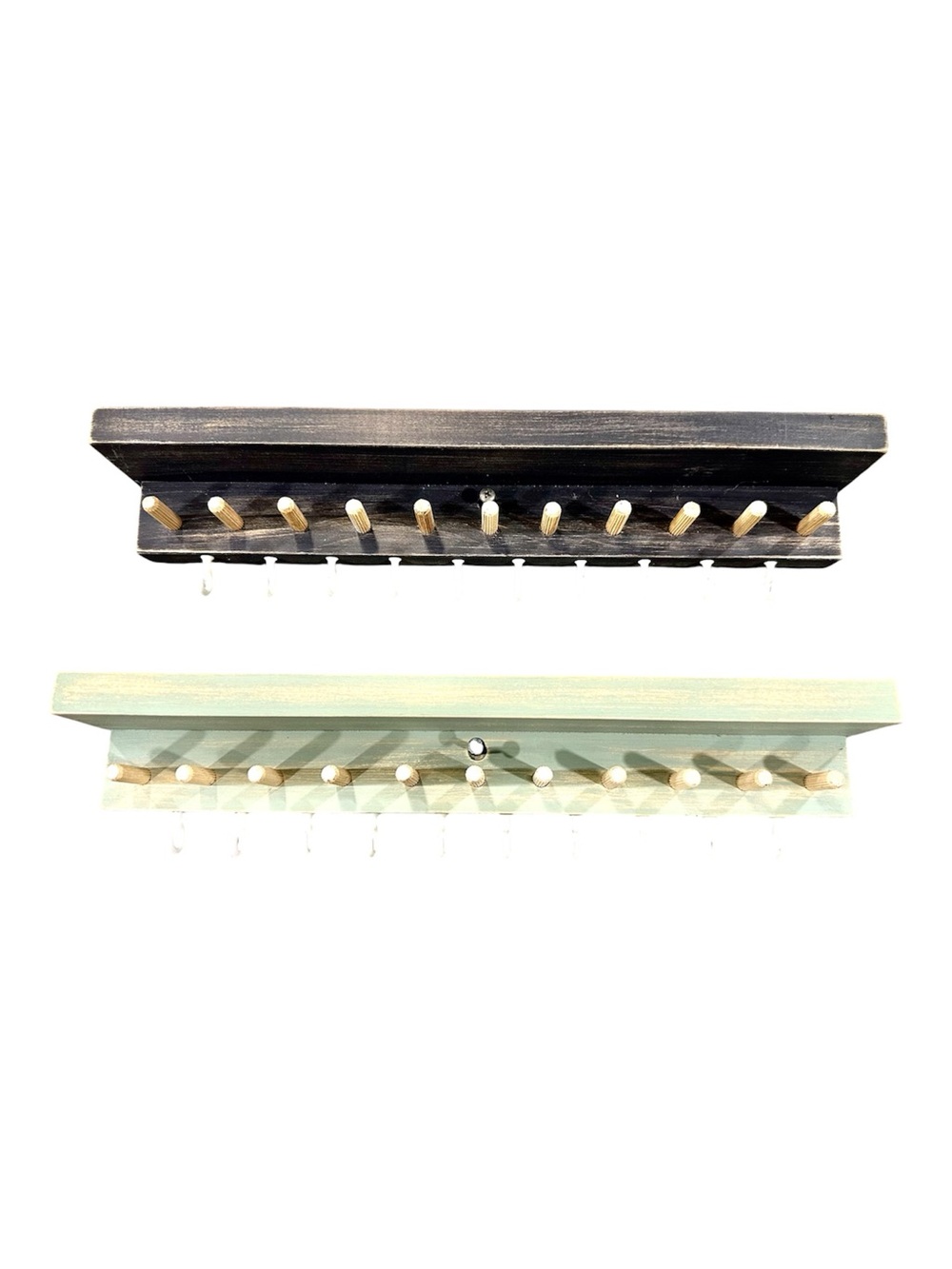 Set of 2 Wooden Wall jewelry Peg Shelf Organizer